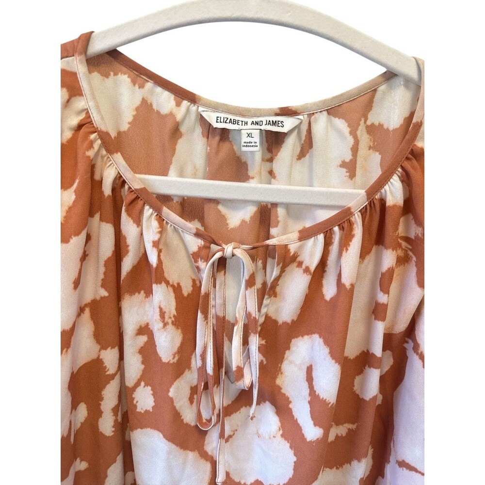 Elizabeth and James Blouse XL Orange Cream Abstract Animal Print Long Sleeve Tie - Picture 3 of 8